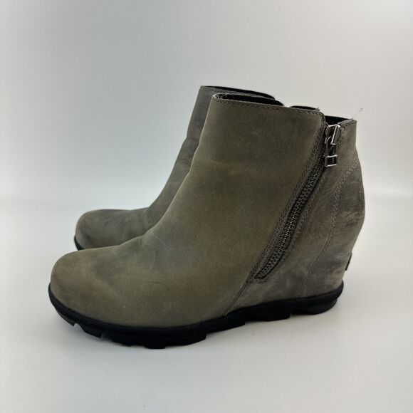Sorel Joan of Arctic Wedge II Leather Gray Zip Waterproof NL3364-052 Womens 9.5 - Picture 2 of 13